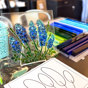 Bluebonnet scene made out of glass.